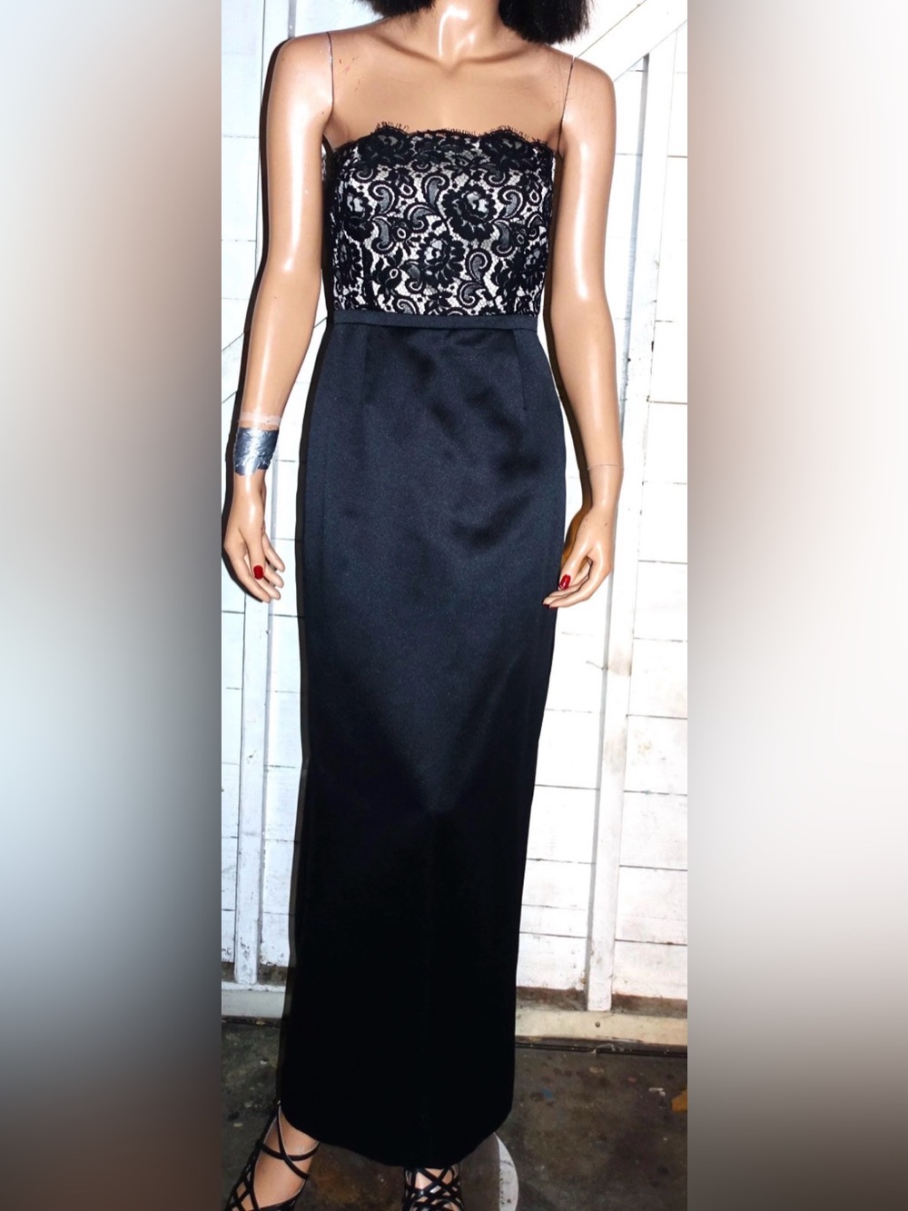 Ann Taylor strapless black lace satin formal dress 4 P